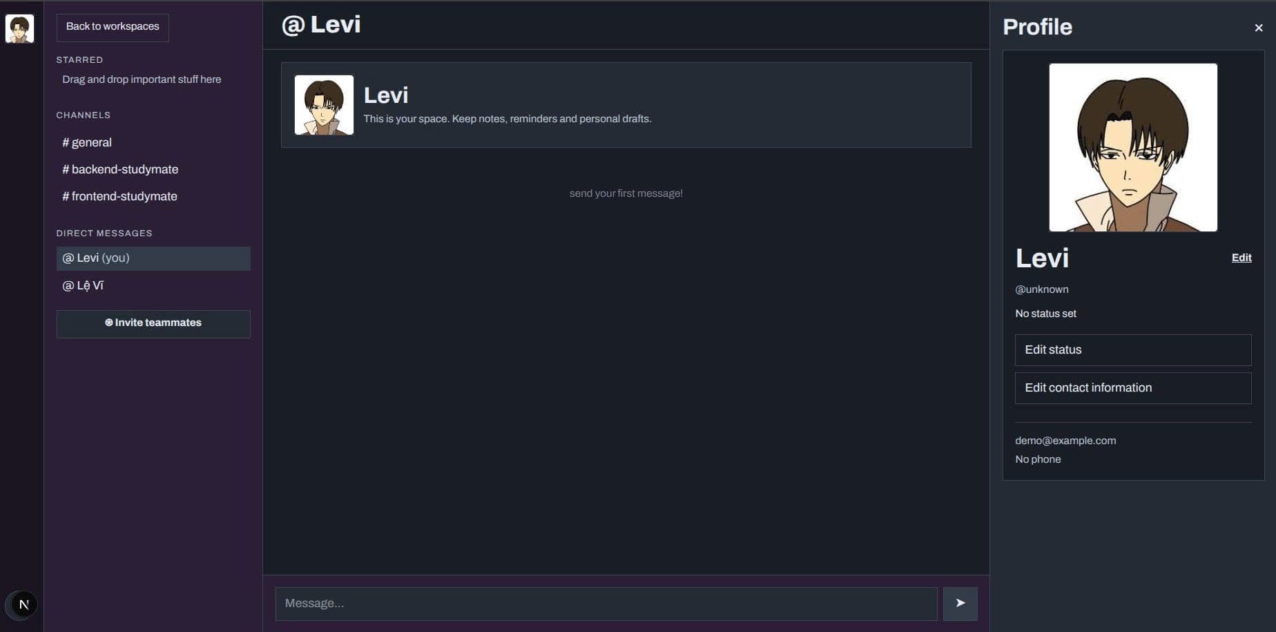 Self Direct Message Feature